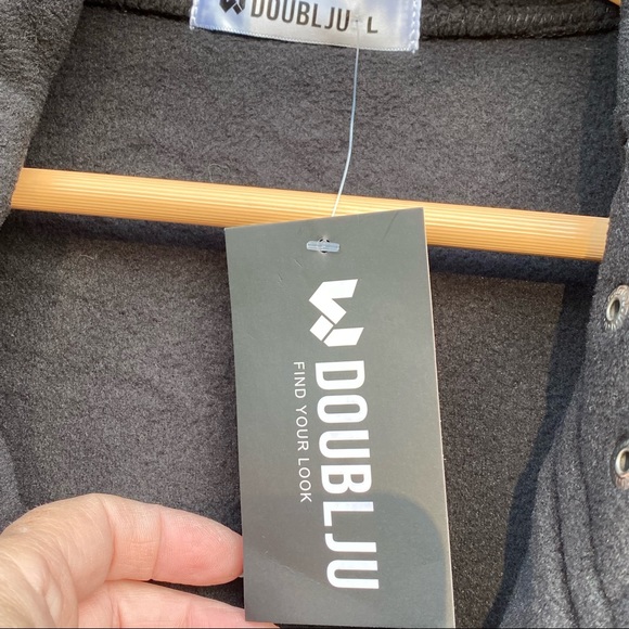 Black Fitted Fleece Moto Jacket with Hood Size Large Soft Biker Jacket - Picture 5 of 8